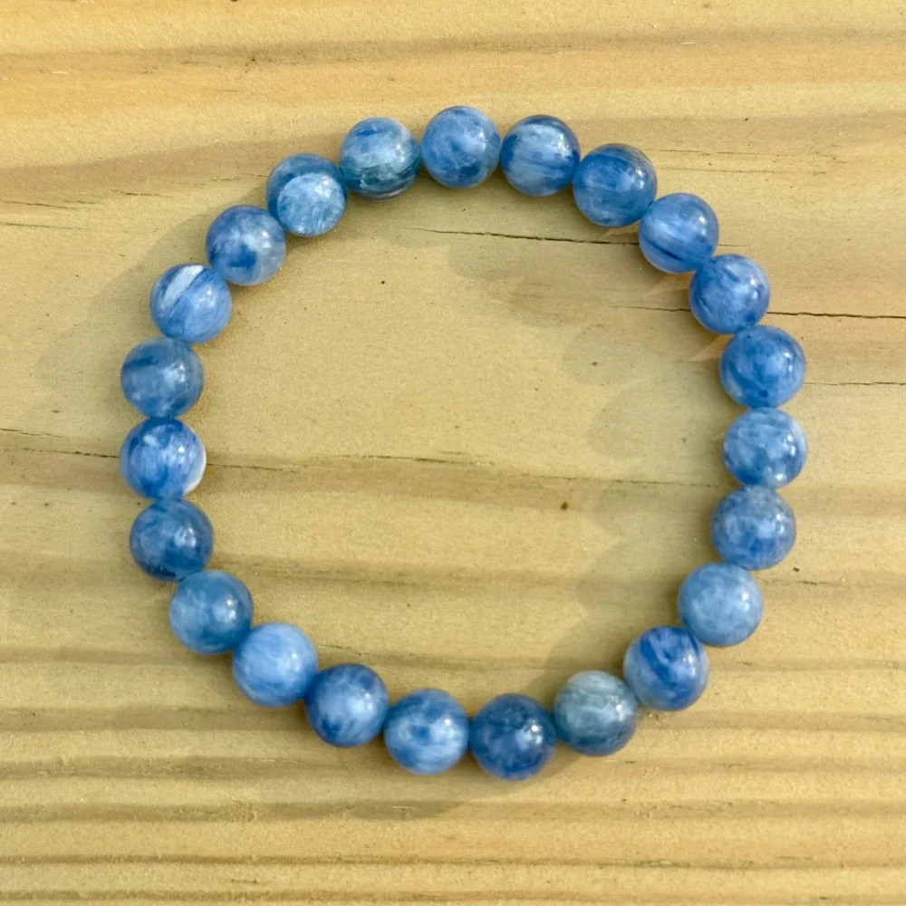 Natural Blue Kyanite Beaded Stretch Bracelet Polished‎ Round Gemstone 8mm Rare